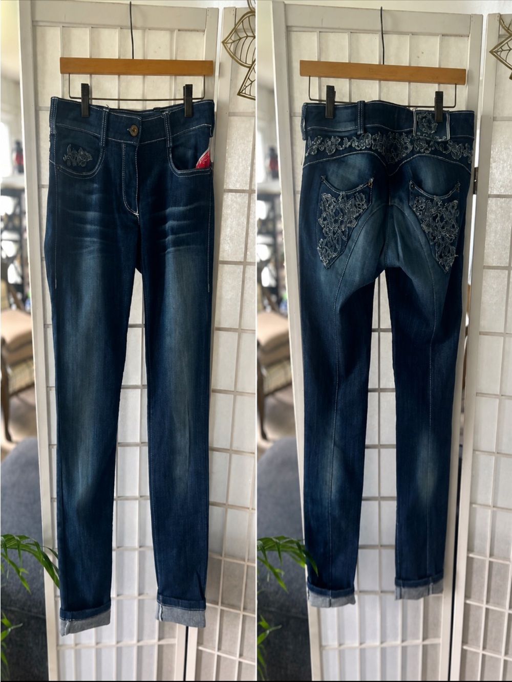 Animo Made in Italy Embroidered Stretch Jeans | US 6 | IT 42